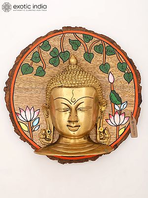9" Brass Buddha Wall Hanging with Hand-Painted Wood Frame