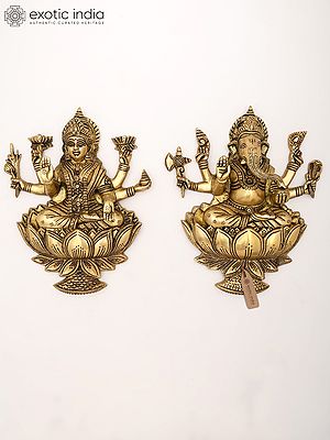 Brass Wall Decor: Lakshmi Ganesha Pair (11 Inch)