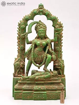 Brass Statue: Goddess Kali on Lord Shiva, 11 Inches