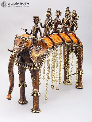 22" Tribal Ram Darbar Elephant Statue: Ram, Sita, Lakshman, Hanuman