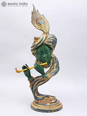 Brass Sculpture: 20" Modern Krishna with Flute