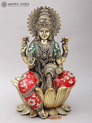 12" Superfine Blessing Goddess Lakshmi | Brass Statue with Inlay Work