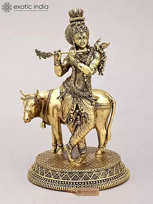 6" Small Superfine Cow Krishna | Brass Statue