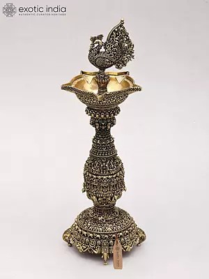 12" Superfine Peacock Lamp with Intricate Carvings