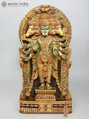 36" Large Wooden Standing Panchmukhi Lord Hanuman | Wall Panel