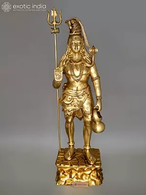 84" Huge Standing Lord Shiva with Trishul | Brass Statue | Made In India