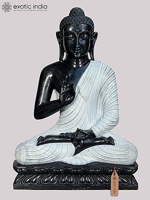48" Large Lord Buddha Marble Statue – Cosmic Black Color, Handmade Spiritual Art | Shipped by Sea Overseas
