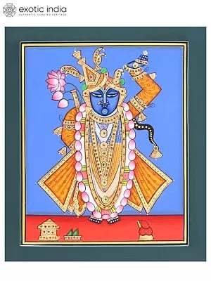 Shrinathji With Beautiful Crown | Pichwai Painting | Watercolor On Paper | By Babu Lal Sharma