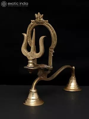 7" Brass Shodash Upachara Trishul  Lamp