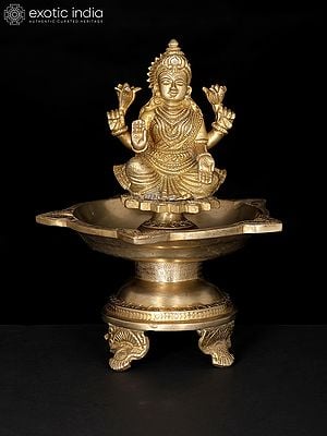 8" Five Wicks Goddess Lakshmi Lamp in Brass