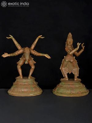 12" Dancing Shiva Parvati | Set of Two | Bronze Statues