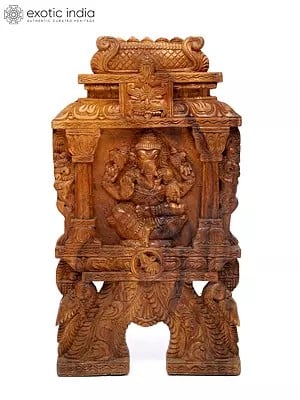 18" Lord Ganesha Kavadi Wall Panel | Wood Carving