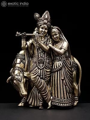 4" Small Superfine Radha Krishna with Cow | Wall Hanging | Brass Statue