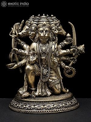 3" Small Superfine Sitting Panchamukhi Lord Hanuman | Brass Statue