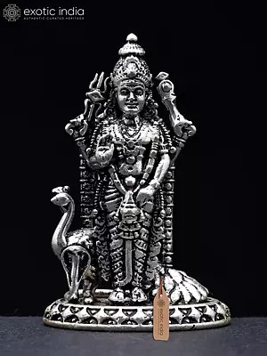 Small Standing Superfine Lord Karttikeya (Murugan) with Peacock | Brass Statue
