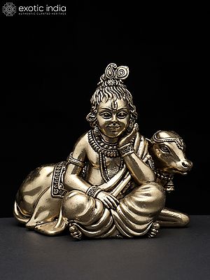 4" Small Superfine Bal Gopal (Krishna) with Cow | Brass Statue