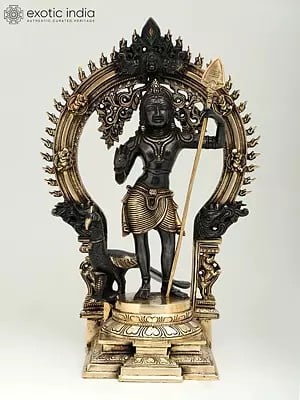 16" Standing Lord Murugan (Karttikeya) on Kirtimukha Throne | Brass Statue