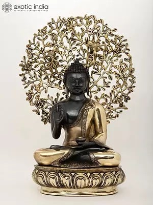 20" Lord Buddha in Vitark Mudra Seated Under The Bodhi Tree | Brass Statue