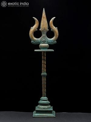 21" Standing Lord Shiva's Trident (Trishul) in Bronze