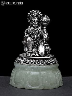 3" Small Brass Superfine Blessing Lord Hanuman Seated on Green Aventurine Gemstone Base