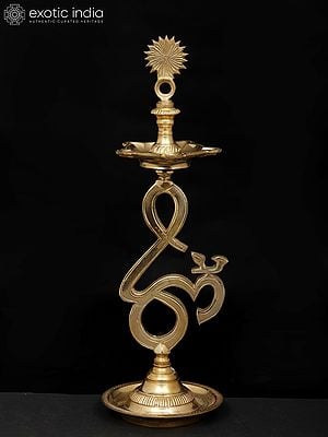 14" Five Wicks Om (Aum) Lamp in Brass