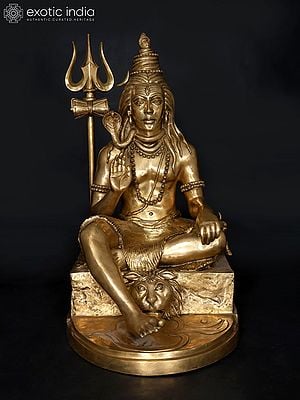 36" Large Sitting Lord Shiva in Blessing Gesture | Brass Statue