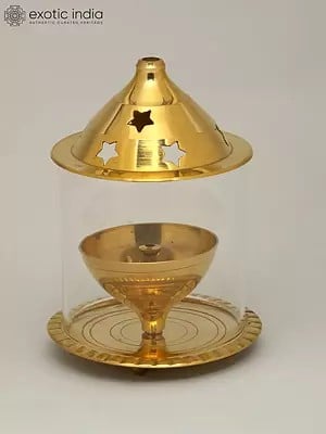 5" Small Akhand Diya in Brass with Glass Cover