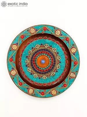 10" Tibetan Buddhist Wall Hanging Plate with Inlay Work