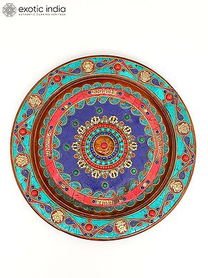 12" Round Buddhist Wall Hanging with Ashtamangala Symbols