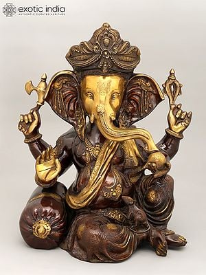 20" Four Armed Pagdi Ganesha | Brass Statue