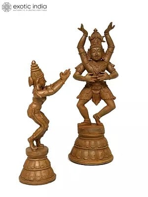 13" Dancing Lord Shiva with Devi Parvati | Set of 2 | Bronze Statues