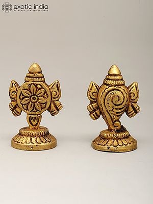 1" Small Brass Shankha Chakra Pair