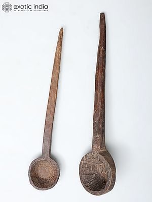 22"  Pair of Vintage Ritual Hawan Spoons in Wood | Handmade