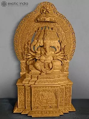 75" Super Large Finely Carved Ten Armed Panchamukhi Lord Ganesha in Wood