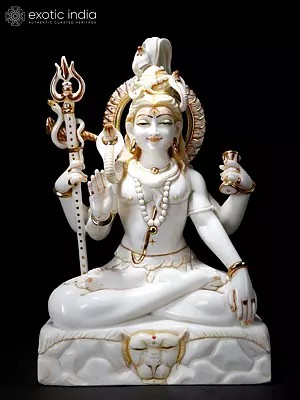 36" Large Blessing Lord Shiva | White Marble Statue