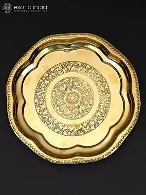 Floral Design Ritual Thali in Brass | Multiple Sizes