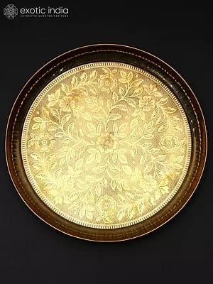 9" Floral Design Brass Puja Thali