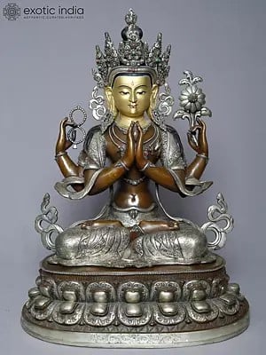 20" Tibetan Buddhist Deity Kharchari Idol From Nepal | Copper Gold Plated Statue