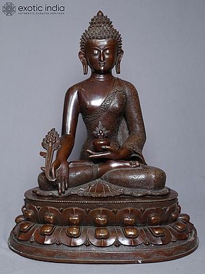 18" Lord Medicine Buddha Statue In Copper Gold Plated From Nepal | Handmade