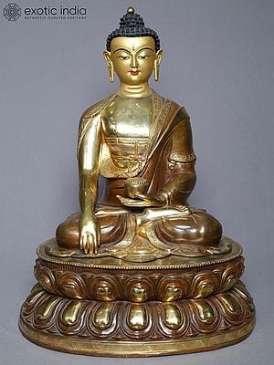 18" Tibetan Buddhist Shakyamuni Buddha In Copper Gold Plated Statue From Nepal