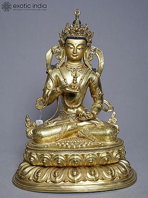13" Bodhisattva Vajrasattva Statue Holding A Vajra In Copper Gold Plated From Nepal