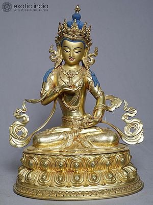 14" Copper Gold Plated Tibetan Buddhist Deity Vajrasattva Holding A Vajra From Nepal
