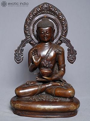 13" Seated Copper Gold Plated Medicine Buddha From Nepal | Handmade Statue