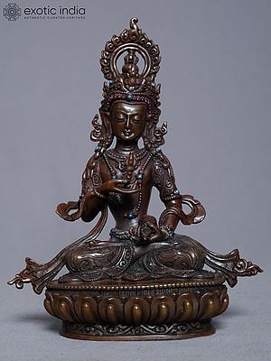 8" Seated Tibetan Buddhist Deity Vajrasattva Copper Gold Plated Statue From Nepal