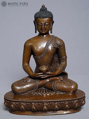 10" Copper Gold Plated Amitabha Buddha Statue In Dhyan Mudra From Nepal