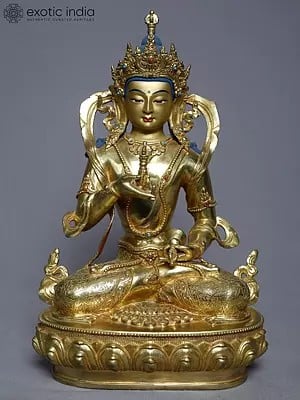 12" Copper Gold Tibetan Buddhist Plated Vajrasattva From Nepal | Handmade Statue