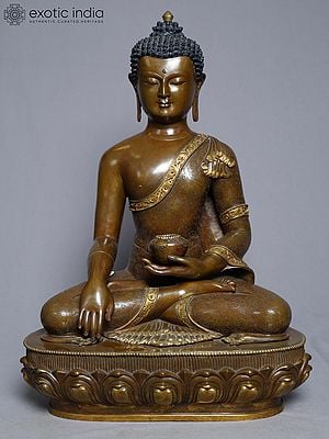 11" Lord Shakyamuni Buddha Statue In Copper Gold Plated From Nepal | Handmade Statue