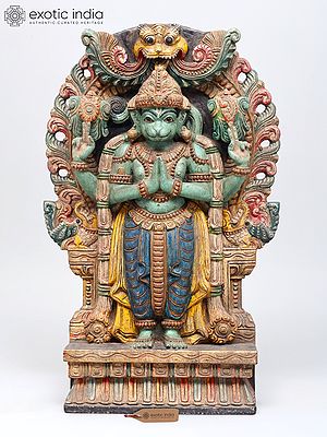 24" Standing Sankat Mochan Hanuman in Namaskar Mudra | Wood Carved Statue | Standing and Wall Hanging Both
