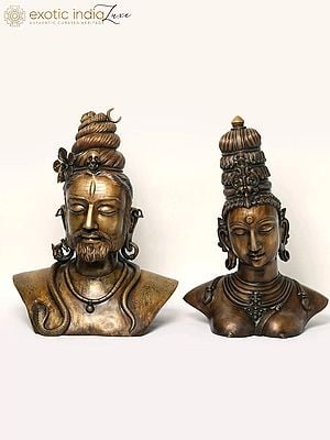 Superfine Shiva Parvati Bust in Bronze