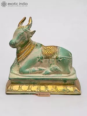 5" Small Green and Gold Nandi Statue in Brass